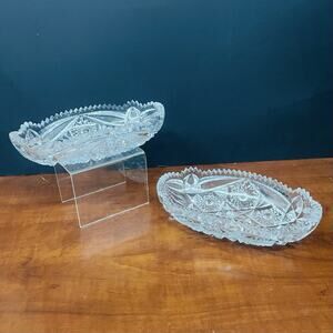 VTG EAPG Imperial Glass Relish Candy Nut Dish, Nucut Hobstar Sawtooth Set Of 2.